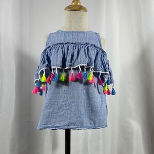 Mud Pie Light Blue Kids Blouse with Colorful Tassels
